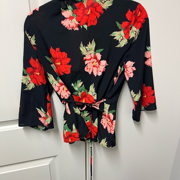 Topshop Black and Red Floral Wrap Blouse - Picture 5 of 5